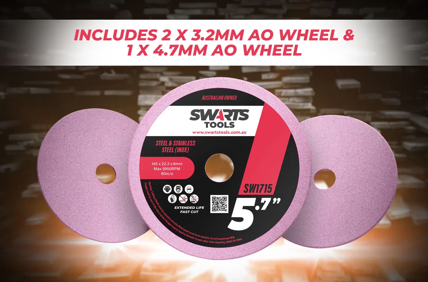 INCLUDE 2x 3.2mm and 1x 4.7mm ALUMINIUM OXIDE SHARPENER WHEEL